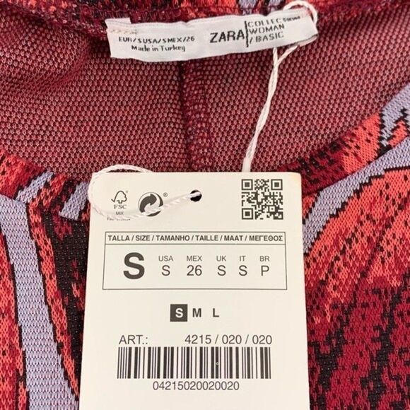 Zara Red Palm Leaf Print Jacquard Knit Dolman Sleeve Midi Dress NWT - Picture 6 of 8